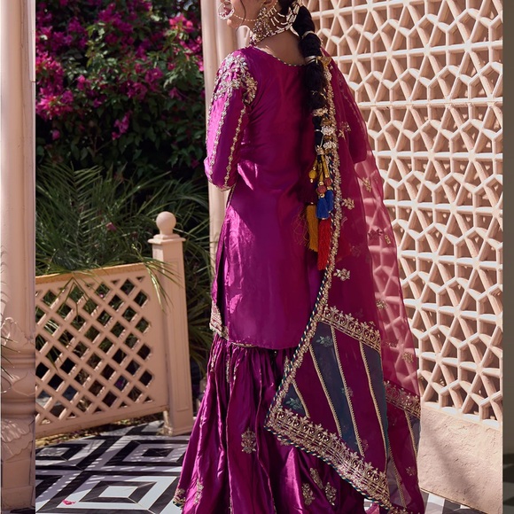 Deep Wine Embroidered Gharara Suit - Picture 2 of 3